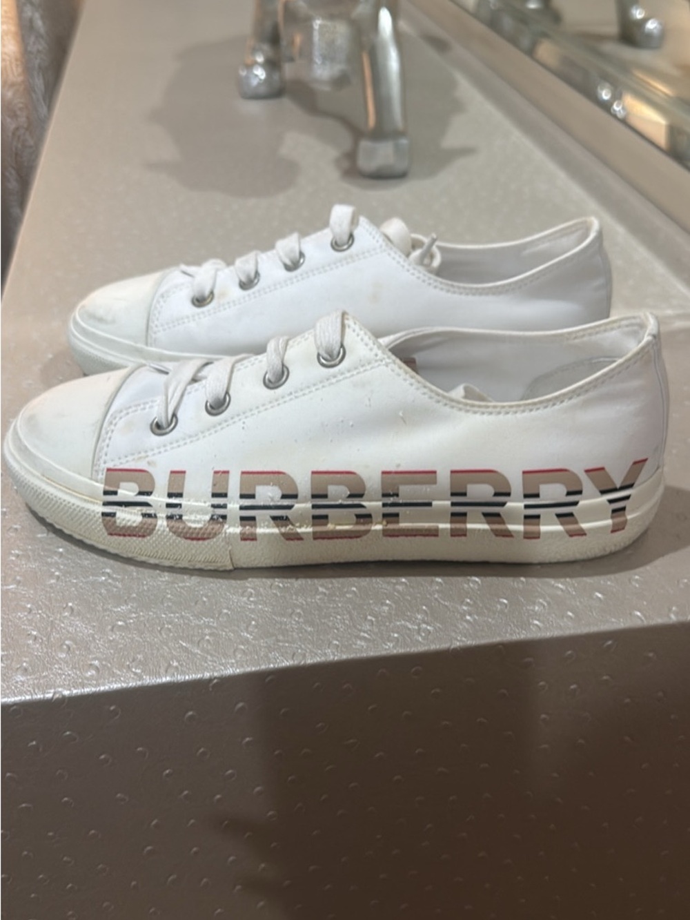 Burberry White Low-Top Sneakers with Striped Logo